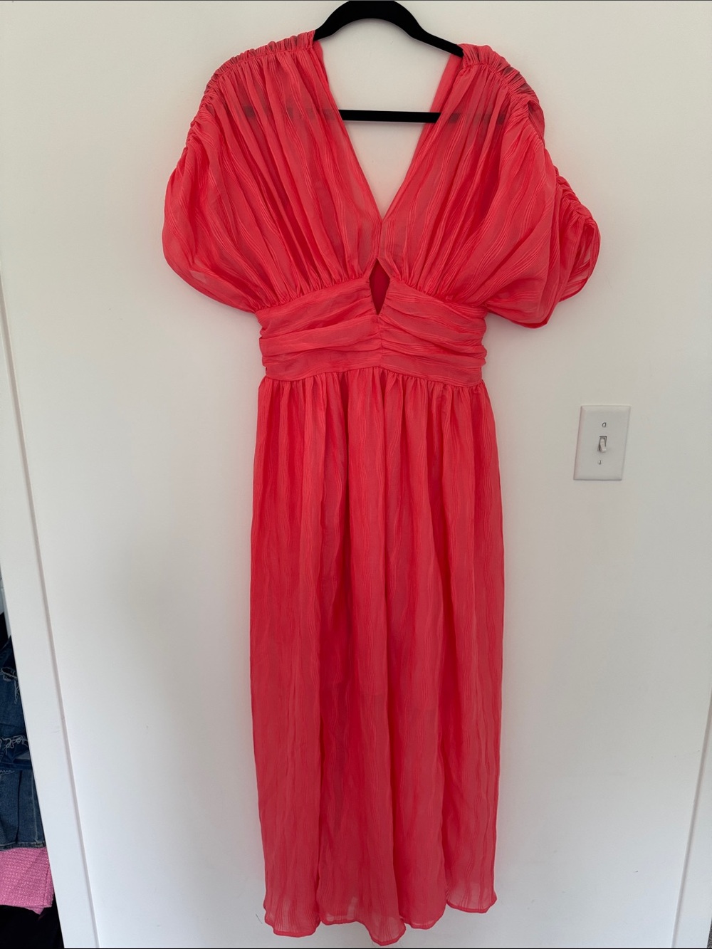 VICI Coral Pink Puff-Sleeve V-Neck Maxi Dress - Size M - Picture 1 of 6
